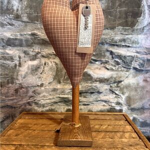 Plaid Heart Decor on Wooden Stand